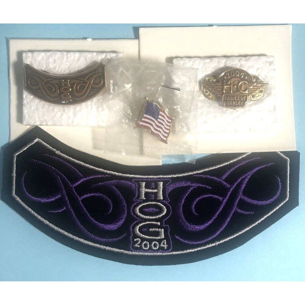 2004 HOG Harley Owner's Group Patch , \Rocker Pin ,Ladies of Harley & USA Pins
